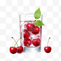水和水杯图片_玻璃杯子里面的水和樱桃水果