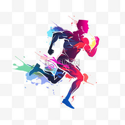 跑步剪影彩色图片_亚运会抽象人物泼墨剪影奔跑