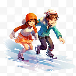 男孩和女孩在滑冰