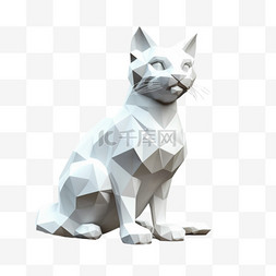 小型雕塑图片_猫雕塑立体3D白色猫