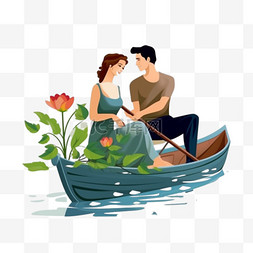 男人在船上给女人送花