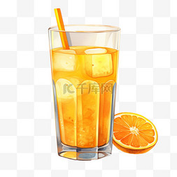 水彩早餐美味橙汁免扣元素