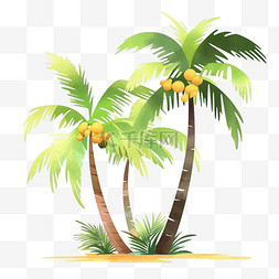 椰子树沙滩海边手绘夏季元素
