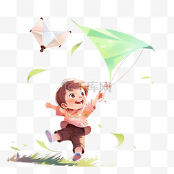 有思想的孩子图片_手绘卡通孩子放风筝元素户外玩耍