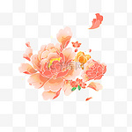 国潮节日牡丹鲜花装饰组合花朵花