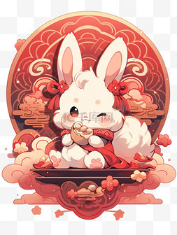 与传统图片_中秋节可爱的小白兔与月饼卡通元