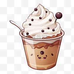 冰淇淋圣代海报图片_奶茶杯巧克力圣代可爱插画