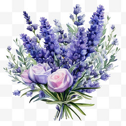 水彩紫色蓝色图片_水彩美丽紫色薰衣草花束免扣元素