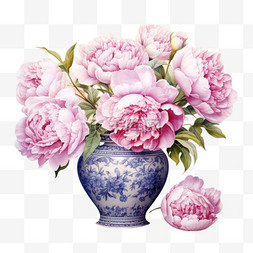 大朵鲜花图片_水彩大朵粉色鲜花花瓶免扣元素