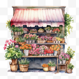 鲜花商店鲜花图片图片_水彩粉色花架免扣元素