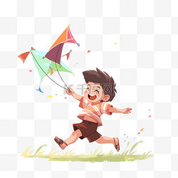 奔跑的手绘图片_放风筝的孩子卡通手绘元素户外玩