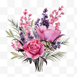 植物手绘粉色图片_水彩紫色粉色薰衣草花束免扣元素