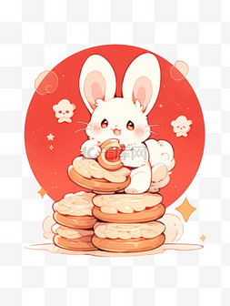 卡通小白兔可爱图片_可爱的小白兔与月饼卡通元素