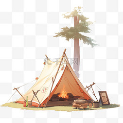 帐篷户外旅游元素卡通手绘假期出