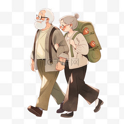 老人背包旅行元素重阳节