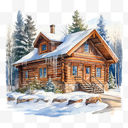 地上雪图片_水彩雪地上木制小屋免扣元素