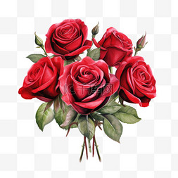水彩美观红色玫瑰花束免扣元素