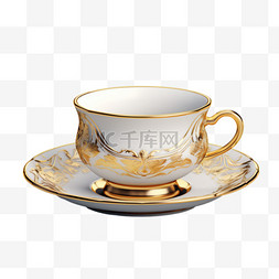 茶杯图片_描金茶杯器具AI元素立体免扣图案