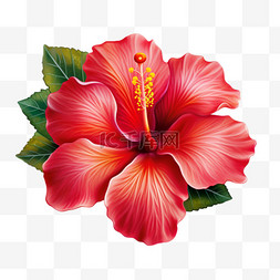 红色热带植物带叶夏威夷元素立体