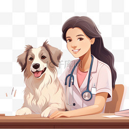 女孩和她的狗与兽医进行在线咨询