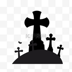 万圣节剪影坟墓十字架手绘元素