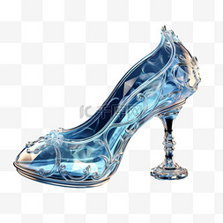 水晶鞋蓝色华丽AI元素立体免扣图