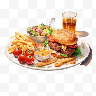 食物正餐汉堡沙拉美食ai元素立体免扣图案