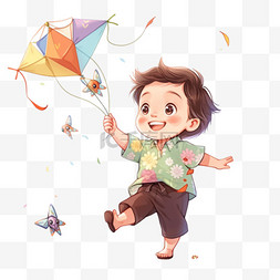 卡通可爱孩子放风筝元素户外玩耍