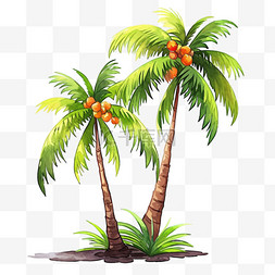 沙滩海边椰子树图片_海边沙滩手绘椰子树夏季元素