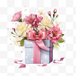 带礼物和一束鲜花的生日快乐短信