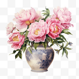 手绘粉红色鲜花图片_水彩粉红色鲜花花瓶免扣元素