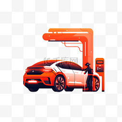 新能源汽车充电桩图片_扁平风格橙色新能源汽车充电桩元