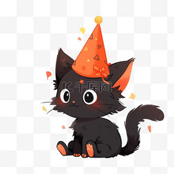 黑色小猫图片_手绘戴着帽子的小猫卡通元素万圣