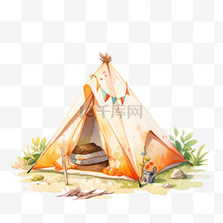 帐篷户外旅游卡通元素手绘露营旅