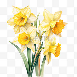 黄色水彩花朵图片_水彩美观浅黄水仙花免扣元素