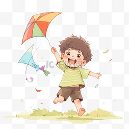 卡通孩子放风筝元素手绘户外玩耍
