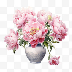 手绘瓷器图片_水彩美丽鲜花花瓶免扣元素