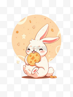 中秋节可爱的小白兔与月饼手绘