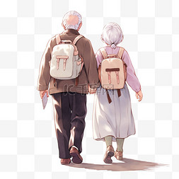 背包旅行背包图片_背包旅行重阳节老人卡通手绘元素