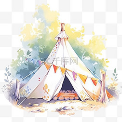 户外露营背景图片_卡通元素帐篷户外旅游手绘假期出