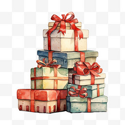 礼物盒水彩图片_水彩购物礼物盒堆免扣元素
