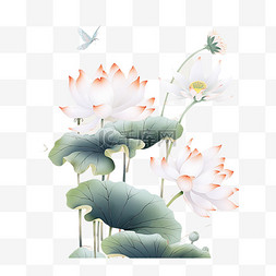 简约国潮元素图片_中国风新中式水墨画水彩画荷花