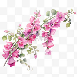 手绘水彩插画花朵图片_水彩长条粉色花束免扣元素