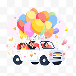 国庆节手绘出游元素汽车气球庆祝