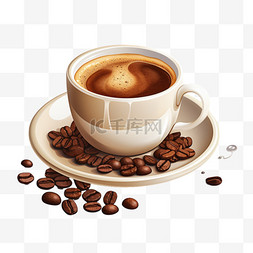 杯咖啡豆图片_咖啡香浓咖啡豆装饰AI元素免扣图