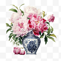 瓷器花瓶图片_水彩鲜花花瓶免扣元素