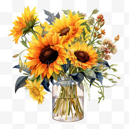 法式花瓶图片_水彩向日葵漂亮花瓶免扣元素