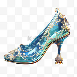 蓝色水晶鞋图片_鞋子水晶鞋透明蓝色金边元素立体