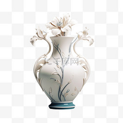 白色花瓶白瓷花AI元素立体免扣图