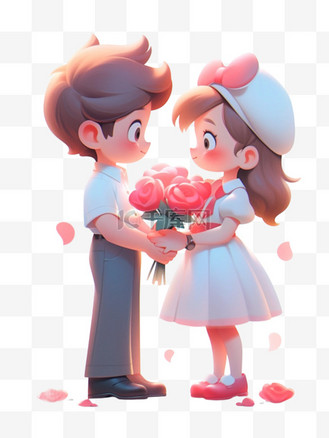 情人节七夕海报装饰情侣图案卡通元素花可爱